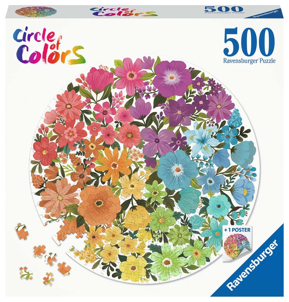 Round puzzle Circle of Color Flowers, 500 stukjes - Puzzel