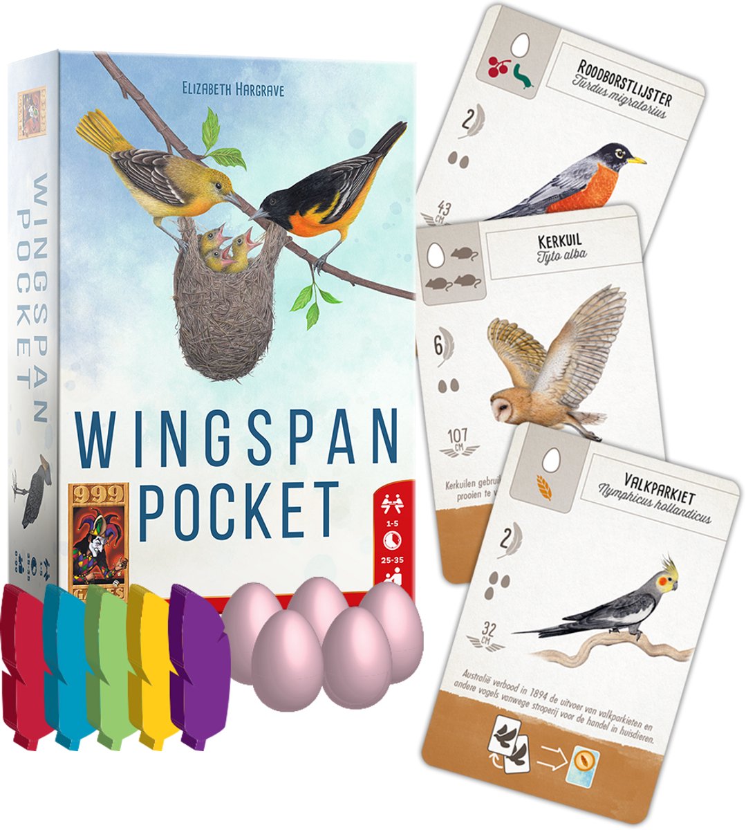 Wingspan Pocket speelmateriaal - vogelkaarten en gekleurde eitjes